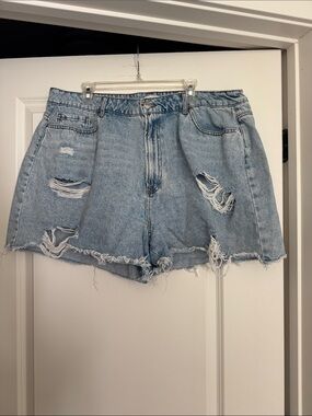 Forever 21 Light Blue Distressed High-Rise Denim Shorts